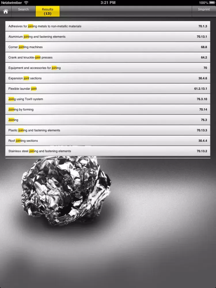 Tangkapan skrin Aluminium Directory iPad 